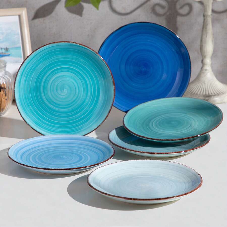 vancasso Set di stoviglie con bordo cigliato misto 12 pezzi dipinto a mano con ciotola e piatto in ceramica blu per 4 persone - Multicolore - Visualizzare 1