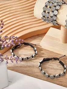 情侣可调节手链，波西米亚风格圣母玛利亚图案设计，派对配饰礼品，黑色优雅包装盒 - 黑紅色 - 查看 5