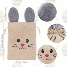 5pcs Easter Bunny Drawstring Bags, Easter Bunny Party Gift Bags With Fluffy Bunny Ears, Burlap Bags - Multicolor - View 3