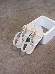 1 Pair Girls' Flat Sandals, 2026 New Fashion Versatile Bohemian Style Princess Sandals - White - View 4