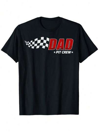 Men's Race Car Dad Pit Crew T-Shirt - Heavyweight 180GSM Cotton Tee With Checkered Flag Graphic - Birthday Racing Theme Outfit - Family Matching Crew Shirts For Fathers Day, Race Day - Sizes S-XXXL (Machine Washable), Casual Weekend Wear, Bold Print Design, Comfortable Fit, Short Sleeve Shirt, Fathers And Dads
