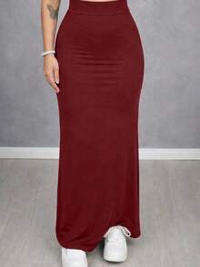 Long Midi Skirt, High Waist, Tube Style, Foreign Blogger Fashion - Màu Đỏ Sâu - Xem 1