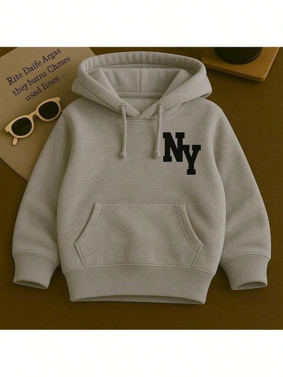 Boys' Sweatshirt, NewY Premium Cotton Flannel Lined, With Pockets And Drawstrings, Unisex - 灰色 - 查看 1