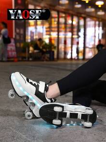 YAOSF Fashionable Roller Skate Shoes For Teenagers, Upgraded Version With Enhanced Stability, Detachable 2-In-1 Sports Shoes, Stylish Street Roller Skating Shoes, Outdoor Sports LED Lighting Shoes, New Roller Shoes, Luminous Shoes With Wheels, USB Rechargeable Roller Skate Shoes, LED Flashing Roller Skate Shoes, Sports Shoes With Luminous Soles, Outdoor Sports Roller Skate Shoes For Students & Teenagers, Stylish Gift For Youths - Black and White - View 6