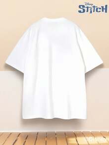 Disney Camiseta de manga corta infantil de  Stitch para niños y niñas, camiseta de algodón estampada RELAX de verano informal - Blanco - Ver 2