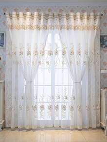 1件装【打孔】白金刺绣奢华薄纱窗帘，3D刺绣半透明窗帘，欧式宫廷风格柔软装饰，适用于客厅、卧室、办公室、厨房、书房 - 白色 - 查看 5