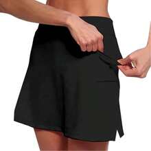 Women's 2‑In‑1 Yoga Skort – Choose Heather Grey Asymmetrical Skirt With Side Pocket, Orange Zip Pocket Sport Skort, Or Black Flat Skirt With Front Pleat & Boyshort Liner | Mid‑Rise Wide Waistband, Hidden Shorts For Coverage & Freedom Of Movement - màu đen - Xem 2