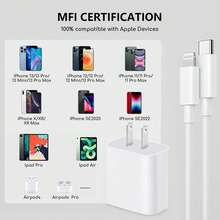 Cargador rápido portátil mini de 20W + Cable de datos de alta velocidad USB-C a IOS de 3.3ft/100cm, compatible con iPhone 14 Pro Max/14 Pro/14/13 Pro Max/13 Pro/13/12/11/XS/X/XS Max/Serie iPad - Blanco - Ver 7
