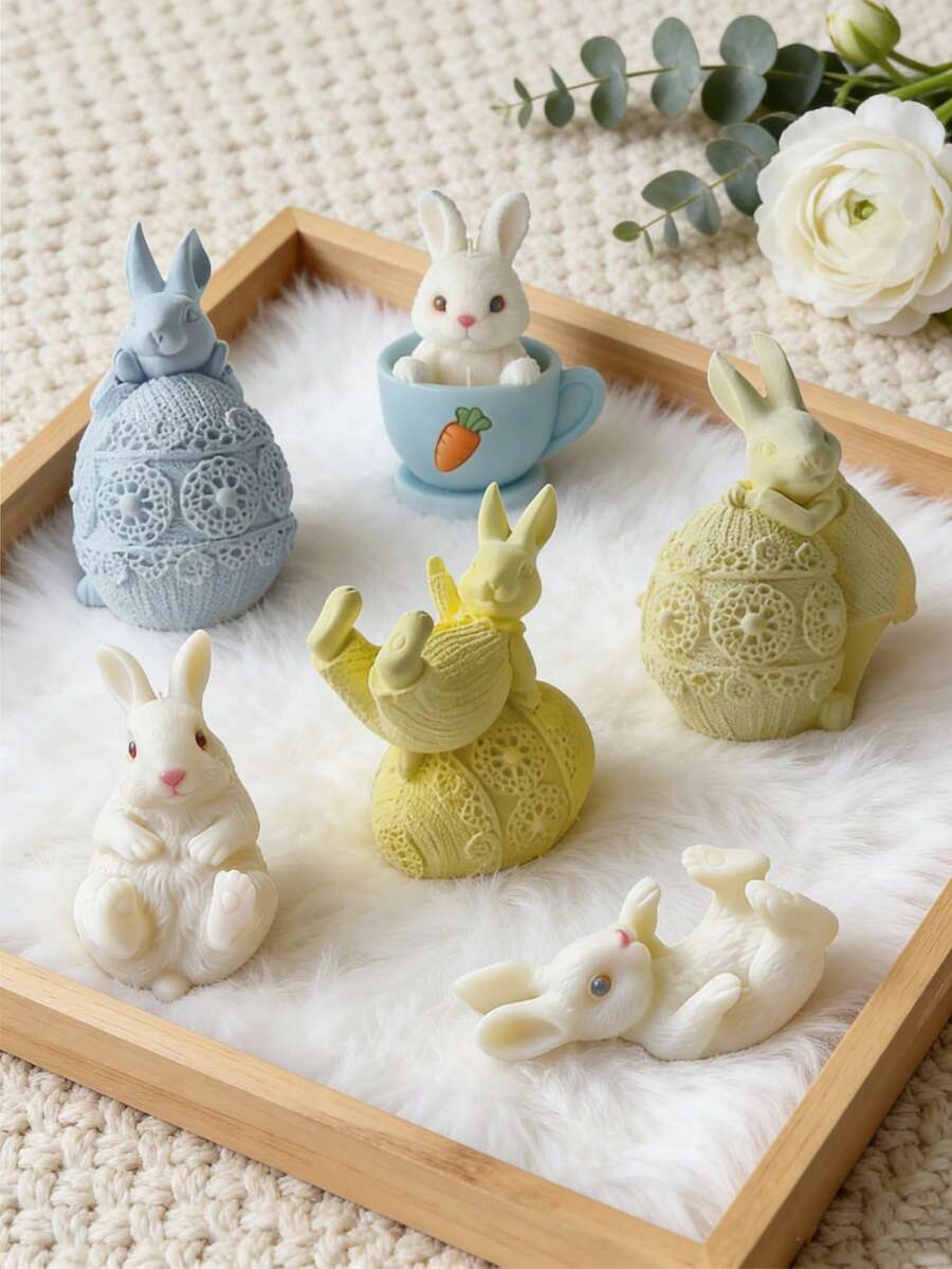 1个可爱兔子硅胶模具，适用于家居装饰、房间装饰、婚礼装饰、复活节装饰、DIY兔子蜡烛、手工环氧树脂石膏模具，女士礼物、复活节礼物 - 白色 - 查看 1