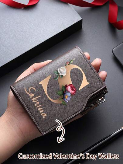 Personalized Valentine's Day Men's Wallet, Multi-Functional Wallet, Can Customize Your Name, Made Of PU Material, Business Wallet, Fashionable Daily Shopping Wallet, Perfect Gift For Boyfriend, Father, Elders On Valentine's Day, Father's Day, Easter, Thanksgiving, Teacher's Day