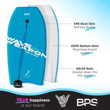 Own The Wave Body Board For All Wave Conditions - Lightweight With EPS Core HDPE Slick Bottom Body Boards For Beach With Wrist Leash And Plug For Kids And Adults - Xanh và Trắng - Xem 4