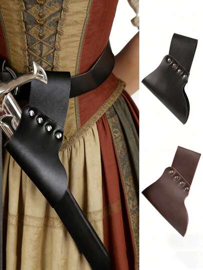 1PC Medieval Viking PU Leather Axe Holster - Rugged PU Leather Suitable For LARP, Renaissance Fairs & Viking Cosplay, Axe Sheath For Themed Costumes, Historical Roleplay Accessory