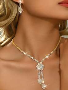 1/2/3/4pcs Set Tassel Design Bridal Women's Fashion Crystal Necklace Jewelry Set, Luxurious Jewelry Set, Suitable For Wedding, Birthday Gift, Party - 808668 - View 15