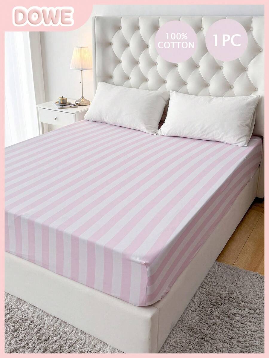 1 pièce Drap-housse 100% coton, rayé lavé, texture naturelle, doux et confortable, s'adapte à un matelas de 30 cm d'épaisseur, linge de lit unisexe pour dortoir, literie scolaire, décoration de dortoir, décoration de chambre minimaliste - Multicolore - Voir 1