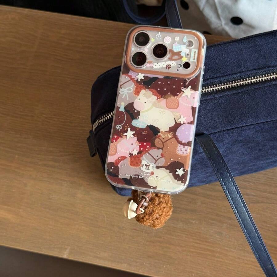 Ink Splash Bow Pony Design 17 Phone Case, Protective Full Coverage Anti-Drop Cover Compatible With IPhone 16 Pro Max, 15, 14 Pro, Korean Style - Pink - View 1