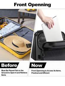 Trolley Cart Suitcase With Zipper And TSA Custom Lock, Lightweight Durable Luggage With Cup Holder And Wheels, 20 Inch Convenient Traveling Suitcase For Airplane Train Car Travel Vacation Holiday Honeymoon - 黑色 - 查看 7