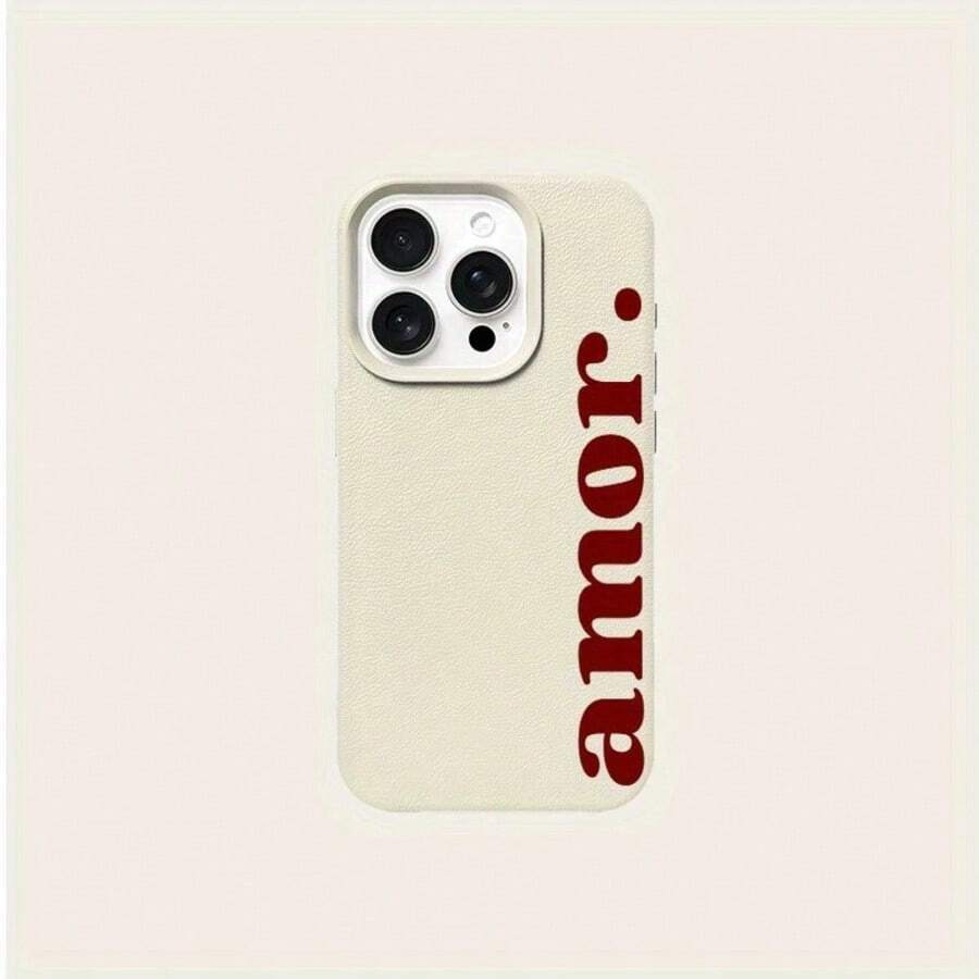 1pc Aesthetic Red English Print Litchi Texture TPU Phone Soft Case, Compatible With Apple 17, 16, 15, 14, 13, 12, 11, Plus, Pro Max Series, Personalized INS Style Protective Cover, Fashionable, Minimalist, Full-Body Protection, Cute Design - Multicolor 2 - View 1
