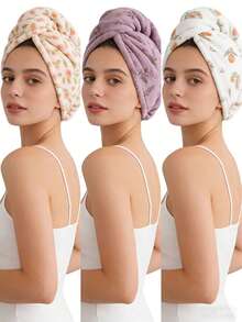 1/2/3Pcs Printed Hair Drying Caps, Thickened Super Water Absorbent, Quick Dry, Soft & Skin-Friendly, Lint & Pilling Resistant, Unisex, Gift For Valentine's Day, Thanksgiving & Christmas - Multicolor - View 5