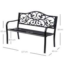 3-Seater Steel Garden Bench With Cast Iron Armrests, Black, 127 X 60 X 89 Cm, For Garden, Patio, Balcony - Black - View 3