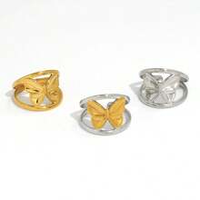 Uself 3 pezzi/1 pezzo Anelli in acciaio inossidabile con design a farfalla, placcati in oro 18K, gioielli di alta qualità e impermeabili, adatti per uso quotidiano, vacanze, spiaggia e altre occasioni, gioielleria occidentale, gioielli da donna, marchio per donne, anelli da donna - Multicolore - Visualizzare 10