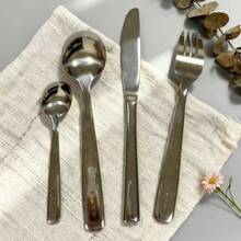 4件套银色不锈钢餐具，包括牛排刀、汤匙，316不锈钢餐具套装，高光镜面抛光餐具，适用于厨房，可用洗碗机清洗。 - 銀色 - 查看 5