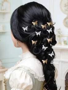 10PCS Children's Metal Butterfly Hair Buckle Girls Open Braided Dreadlocks Girls Fixed Braids Hairpin Hip-Hop Style Headwear - Silver - View 2