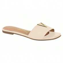 Vizzano Slide Sandal With Textured Strap And Metallic Logo Detail - Cream - View 3