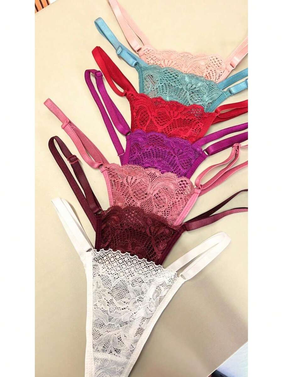 Set Of 5 Lace Thong Panties With Adjustable Straps. - Multicolor - View 1