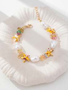 Bộ 1 vòng tay hình sao biển phong cách biển mùa hè, vòng tay đính hạt ngọc trai giả thủ công dành cho nữ, trang sức vòng tay phong cách Bohemia Boho phù hợp cho bãi biển, du lịch, lướt sóng, kỳ nghỉ, quà tặng. - Nhiều màu - Xem 18