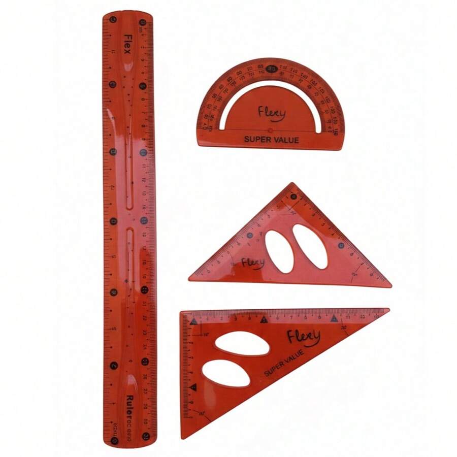 Juego de Reglas Irrompibles y Flexibles - Kit de Geometría Infantil Anti-rotura para el Colegio - Rojo - Ver 1