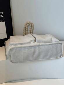 Men's Diagonal Shoulder Bag, Black & White Geometric Letter Print Fabric - Adjustable Shoulder Strap, Flap Button Zipper Closure, Large Capacity, New Year Gift, Valentine's Day Gift , Travel Bag - Multicolor - View 8