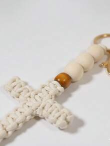1/2/4pcs Handmade Macrame Cross Keychains With Wooden Beads, Suitable For Women, Ideal As Baptism Guest Gifts, Handcrafted Cross Keychain Gifts, Boho Style Woven Cotton Rope Keychains With Wooden Beads, Christian Baptism Easter Birthday Religious Gifts, Communion Confirmation Party Decor Religious Souvenirs - Multicolor - View 10