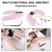 Ergonomic Large U-Shaped Metal Feet With Phone Holder Manicure Armrest With Removable Stand - Cushion-Like, Sturdy Base And Gold Legs - Manicurist Manicure Table Stand, Microfiber, Ergonomic Removable And Adjustable Design For Manicurists And Clients - 黑色 - 查看 5