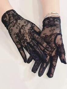 Lace Sheer Korean Style Retro Mesh Black Lace Gloves, Sexy Photo Prop, Black Fishnet Arm Sleeves - Multicolor - View 12