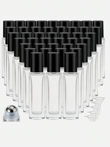 1/4pcs 10ml Square Glass Roll-On Bottle, Transparent Glass Body With Black PP Cap, Minimalist & Elegant Design, Bottle Diameter 18mm, Height 66mm Without Cap, 77mm With Cap, Includes Steel Ball Roll-On Head - Black/Steel Ball - View 1