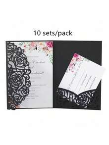 10pcs/Pack Wedding Party Invitations (With Envelopes And 2 Blank Inner Cards), Laser Cut Engagement Invite, Elegant Premium Business Greeting Cards For Holiday, Birthday,Christmas - Multicolor - View 38