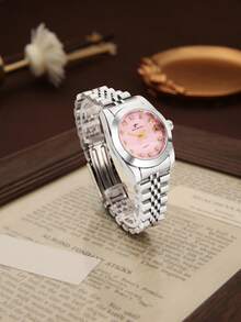 1pc Women's Quartz Wrist Watch, Silver Steel Strap, Sparkling Diamond Markings, Overall Design Focuses On Sweet And Delicate Style, Suitable For Romantic Women - Silver - View 3