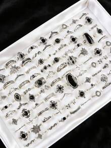 20枚复古波西米亚风人造宝石戒指，男女皆宜，适合日常佩戴和派对场合，是送给朋友的绝佳礼物。 - 20個黑石頭尾戒指 - 查看 2