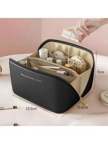PU Leather Waterproof Cosmetic Bag, Portable Cosmetic Bag, Cosmetics Storage Bag, Large Capacity Spacious Double-Layer Makeup Bag, Suitable For Cosmetics, Skin Care Products, Cosmetic Storage And Storage. - 淺粉色 - 查看 4