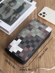 HOVI'S Men's Dual Zipper Camouflage Checkerboard Clutch Bag - With Wrist Strap, Large Capacity, Multi-Card Slots, Cash Compartment, Phone Stand, Great Gift For New Year And Valentine's Day - Black and White - View 11