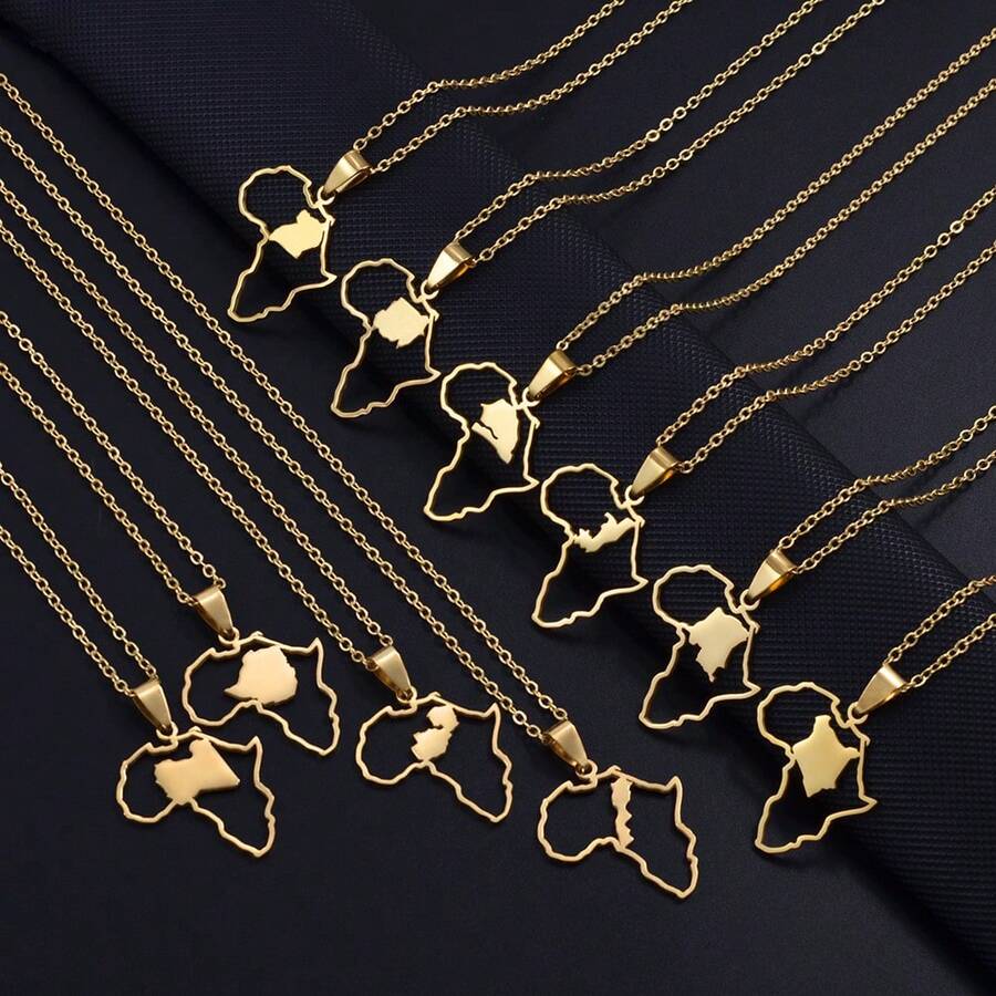 1Pc 3CM Charm African Maps Different Countries Pendants Necklaces Kenya Cameroon Senegal Ghana Morocco - Yellow Gold - View 1