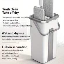 1pc Flat Mop, Hand-Washable, Easy Separation, Comprehensive Home Cleaning, Magic 360 Rotating Mop With Bucket Set, Suitable For Dry And Wet Floor Dusting - Stretch - View 1