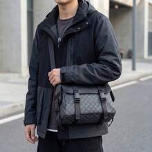 New Plaid Multi-Pocket One Shoulder Messenger Bag, Large Capacity Storage, Adjustable Strap, Men's Backpack - Black - View 11