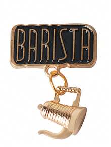 极简金属咖啡壶杯拉花盆可可豆咖啡馆服务员咖啡师徽章别针 - 彩色 - 查看 11