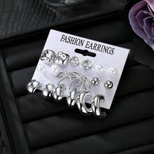 VKME 9件套金属材质蝴蝶结珍珠不对称卡片耳环 - XH92825182 - 查看 5