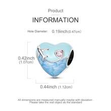 1 pieza dije de cuentas con forma de corazón, avión, cielo azul océano plateado, para viaje, apto para pulsera de cadena de serpiente y collar - Plateado - Ver 3