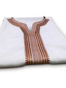 Bata bordada para hombres en Eid, Tobe marroquí, Tobe de unicolor, Gandura de punto para hombres, Bata tradicional árabe Gandura para hombres - Blanco - Ver 5