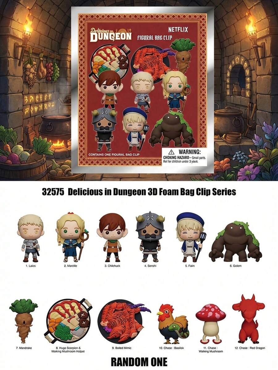 Netflix 1个《美味地牢》官方授权盲盒动漫手办系列3D泡沫钥匙扣神秘盒随机一个莱奥斯·马西尔·奇尔查克·森士·法琳·曼德拉草·煮熟的拟态怪收藏手办背包挂件摆件收藏模型包夹桌面装饰礼品 - 彩色 - 查看 1