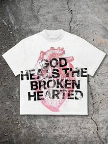 T-Shirt Boy's Summer Round Neck Short Sleeve Casual With Print HEALS THEBROKEN HEARTED - trắng - Xem 1