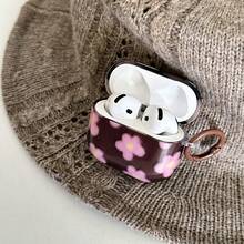 复古简约棕色底粉色蓝色毛绒花朵挂环耳机保护套，兼容 Pro 2、Apple 4 简约新款 3 代耳机，女士适用 - 彩色 - 查看 7